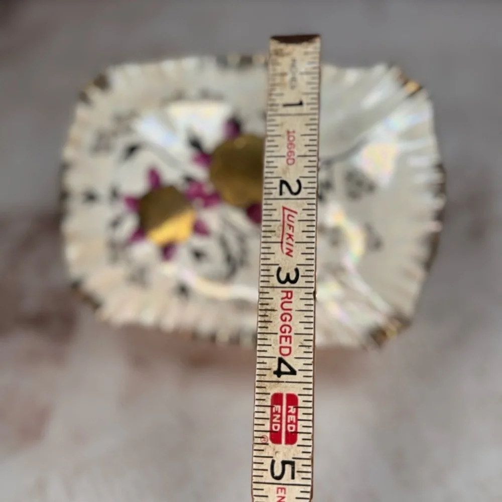 Vintage Japanese Hand-Painted Porcelain Trinket Box Floral Iridescent